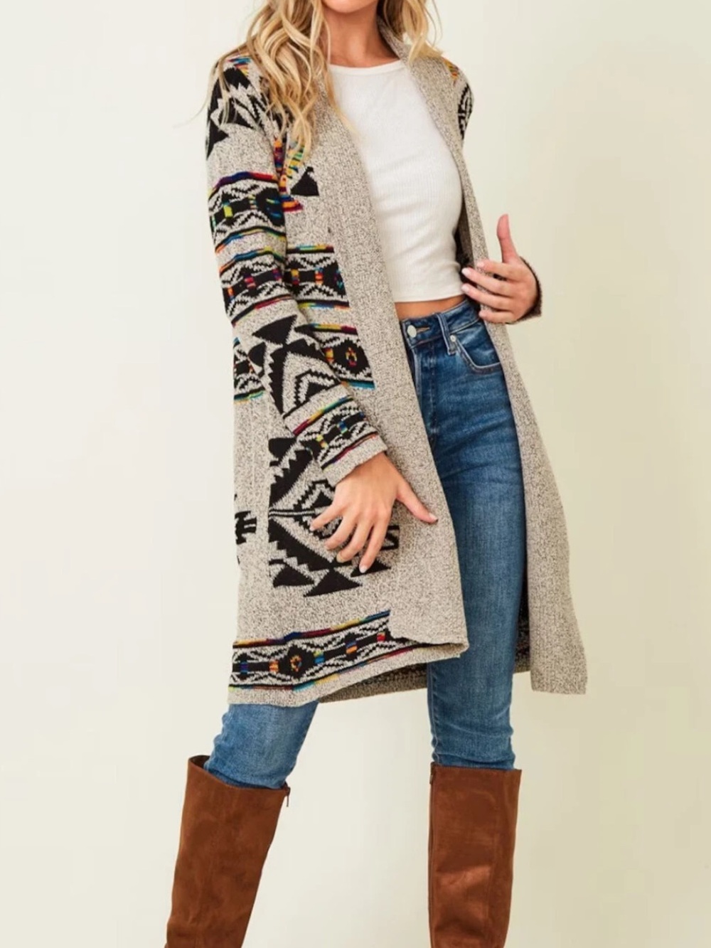 Northern Angel Aztec Long Cardigan sweater open front longline western small - Picture 6 of 12
